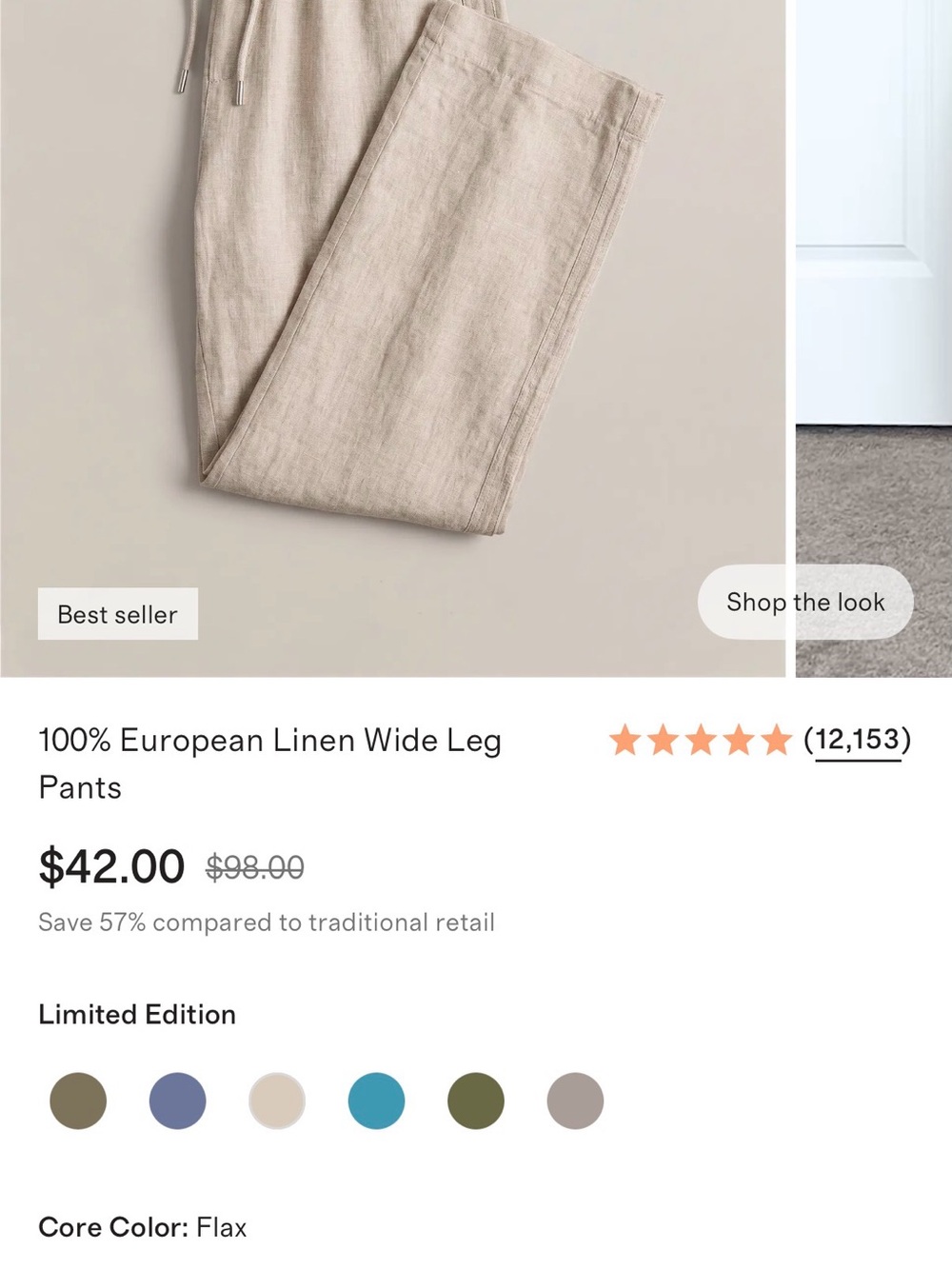 Quince Wide-Leg 100% European Linen Pants in Flax - Picture 10 of 10